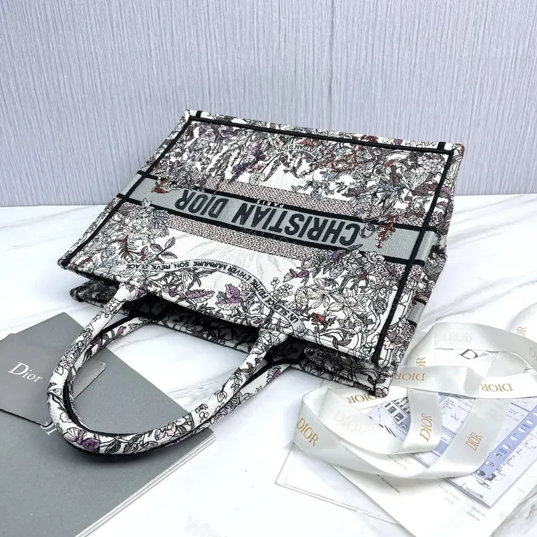 View 9 of Lux Floral Jacquard Tote - Diamond Logo Stripe, Dior-style Luxury Tote