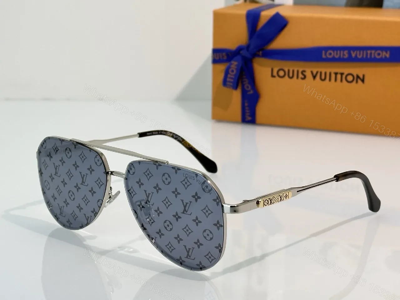 Monogram Accent Sunglasses: Sleek Metal Aviator Shield — view 1