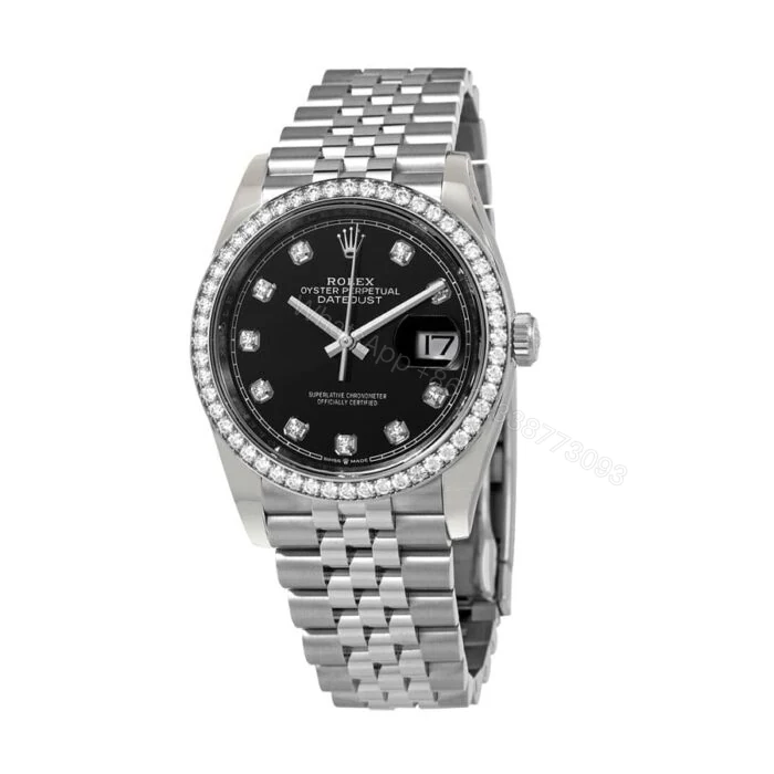 View 2 of Rolex Datejust 116234 Super Clone : White Rolesor Fluted Bezel Black Dial 36mm