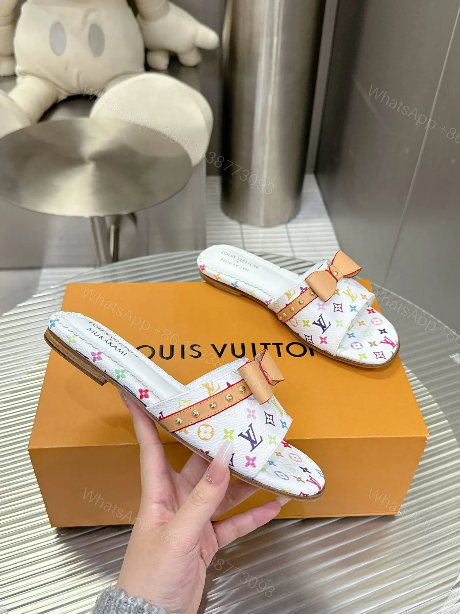 View 6 of LV Women White Leather Multicolor Monogram Mules