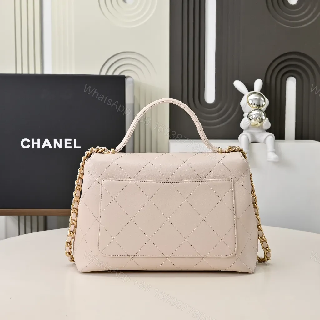 View 2 of Quilted Beige Calfskin Bag with Gold Hardware, Luxe Everyday