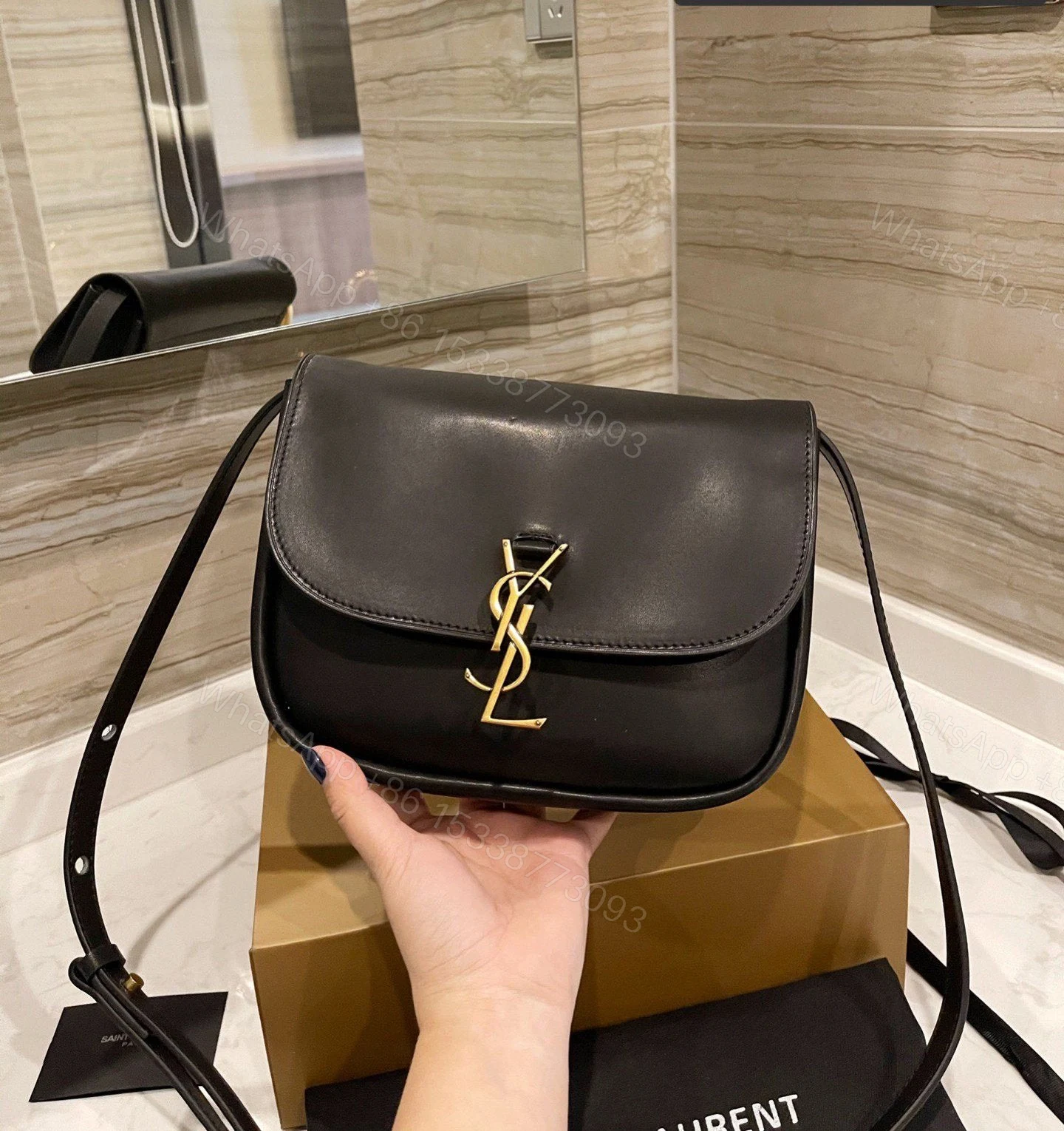 View 5 of SAINT LAURENT Smooth Calfskin Classic Monogram Small Kaia Satchel Black