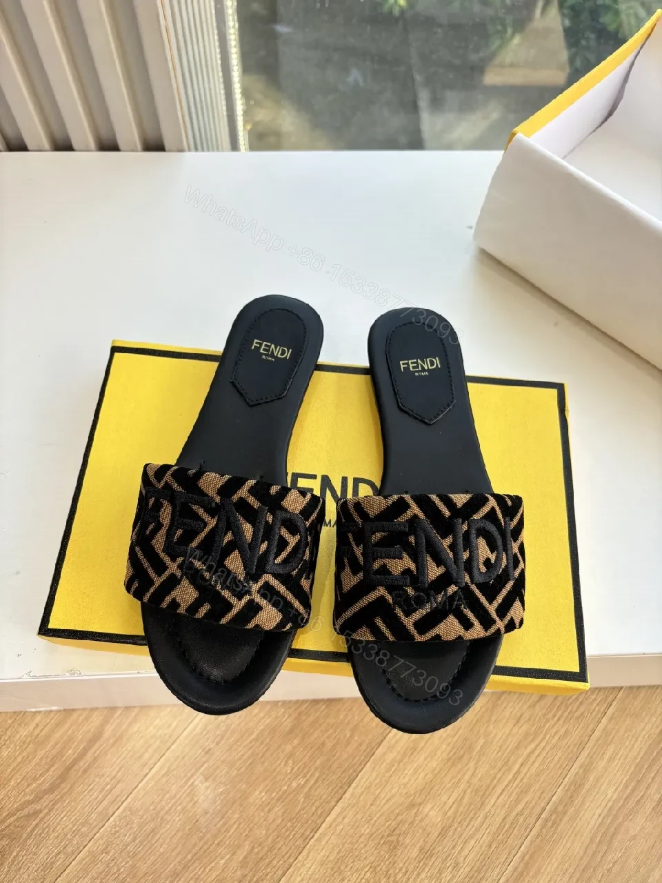 View 7 of Patterned Monogram Strap Slide Sandals - Luxe Comfort