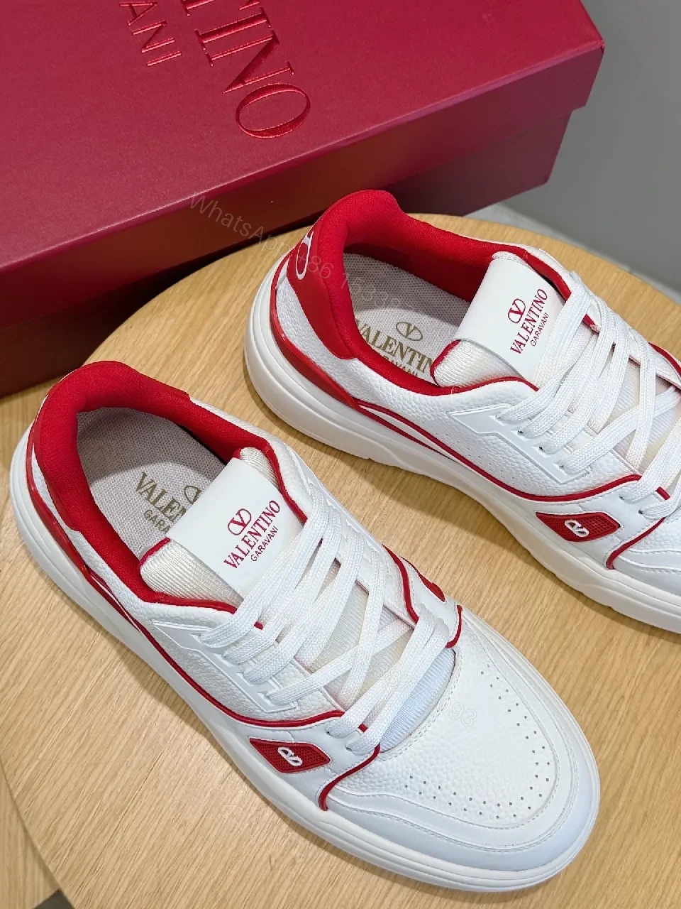 View 5 of White Leather Platform Sneakers with Red Piping, Casual Luxe Style, All-Day Comfort