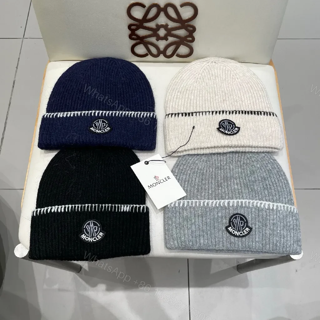View 8 of Navy Knit Beanie with Contrast Stitch, Fold-Over Cuff