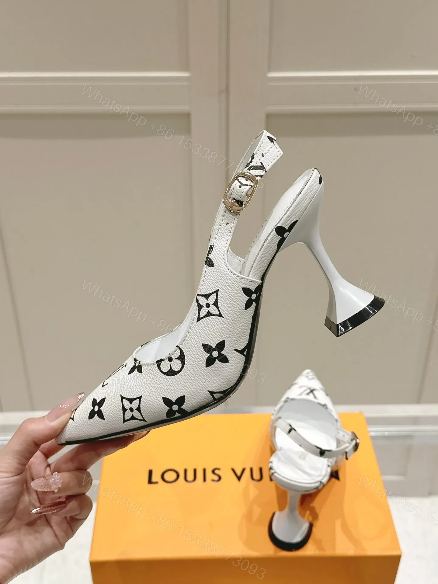 View 6 of LV Women White Leather Monogram Slingback Heels