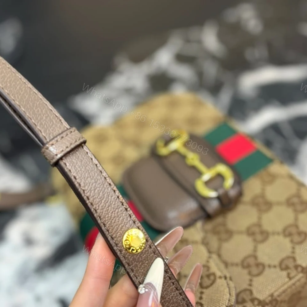 View 7 of Gucci Horsebit 1955 Small Shoulder Bag GG Canvas Sand And Brown 21cm
