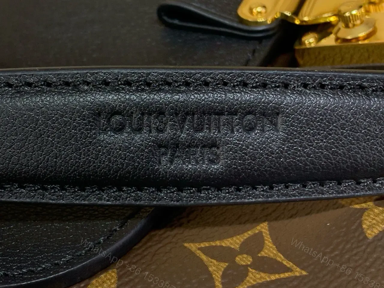 View 4 of Navy Blue Flap LV Monogram Coated Canvas Shoulder Bag