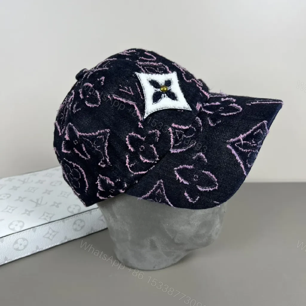 View 8 of Textured Pattern Cap: Navy Denim, Pink Stitch, Luxury Flair