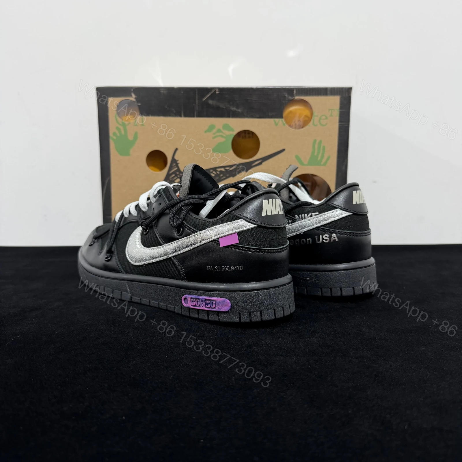 View 6 of Off-White × Nike Dunk Low Lot 50 Black Replicas