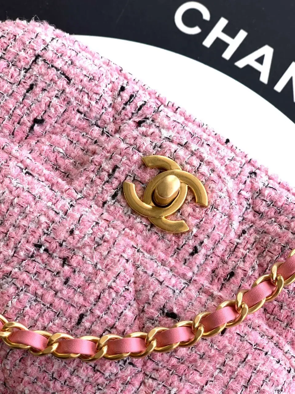 View 9 of Pink Bouclé Mini Bag with Twist Lock Crossbody