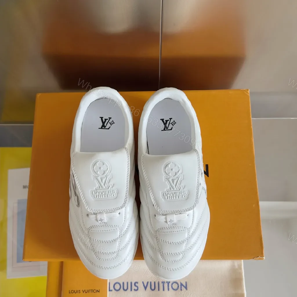View 5 of White LV-Inspired High-Top Sneakers - Premium Comfort & Style