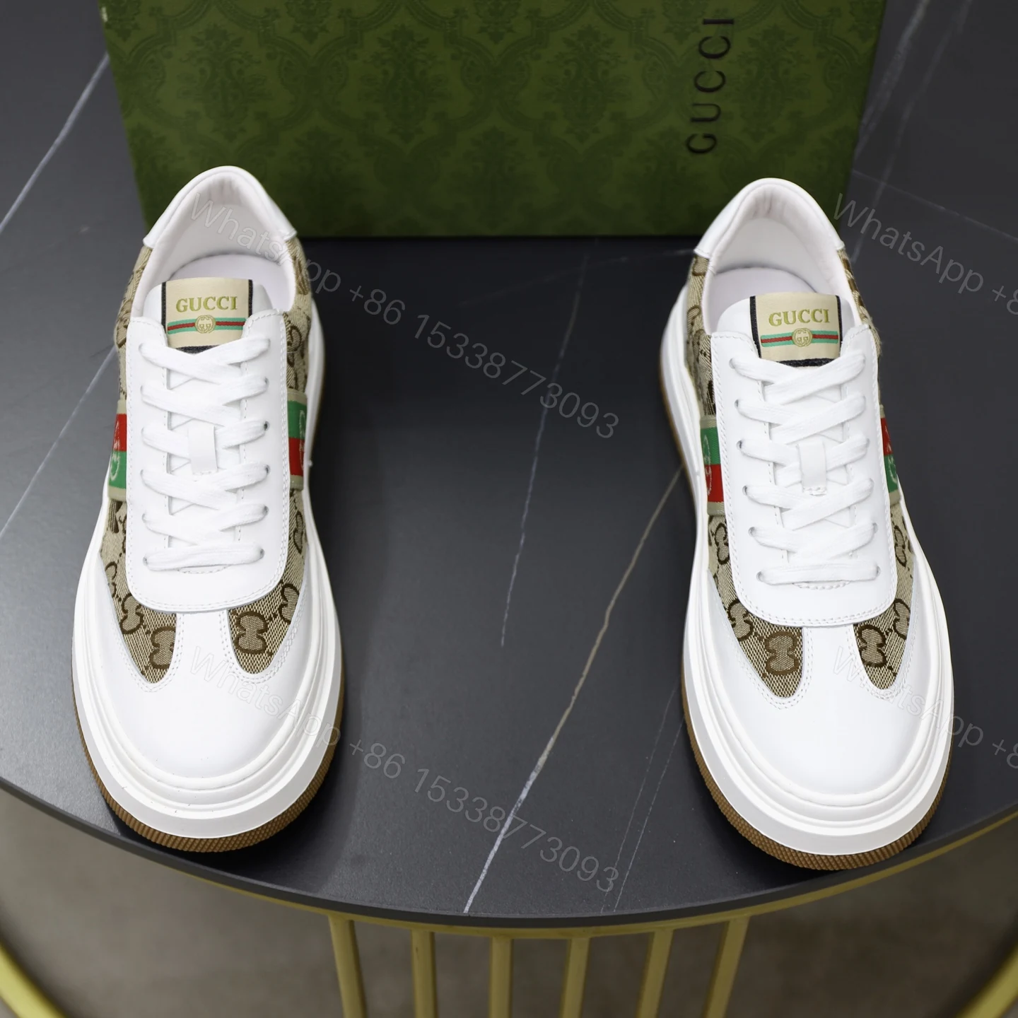 Gucci高仿男女款GG帆布拼白色小白鞋 經典厚底潮鞋 — view 1