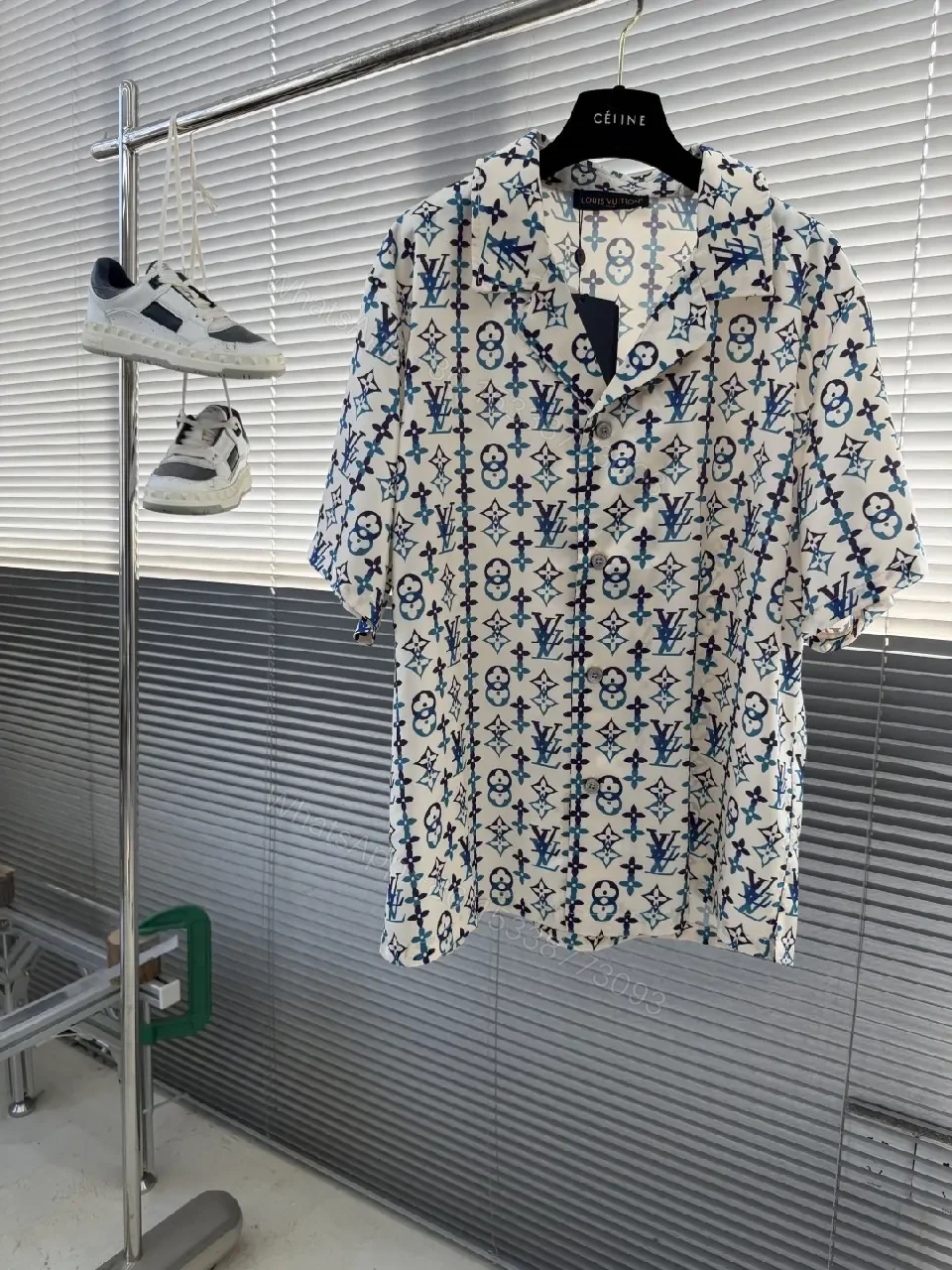 Playful Monogram Shirt: Navy/Teal, Short-Sleeve, Camp Collar — view 1