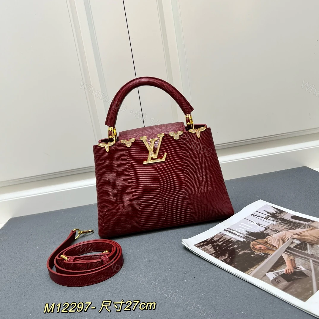 LV 一比一 M12297 酒紅壓紋手提包 金扣細節27cm優雅百搭款 — view 1