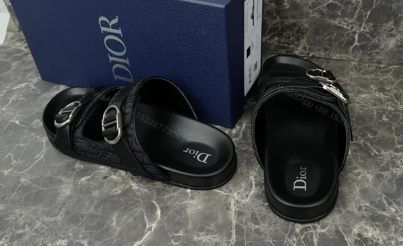 View 5 of Black Leather Sandals, Mule Style, Buckle Straps, Dior Type Product