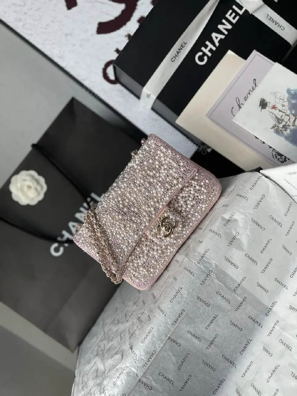 View 3 of Pink Rhinestone Mini Bag – Luxe Sparkle, Versatile chic