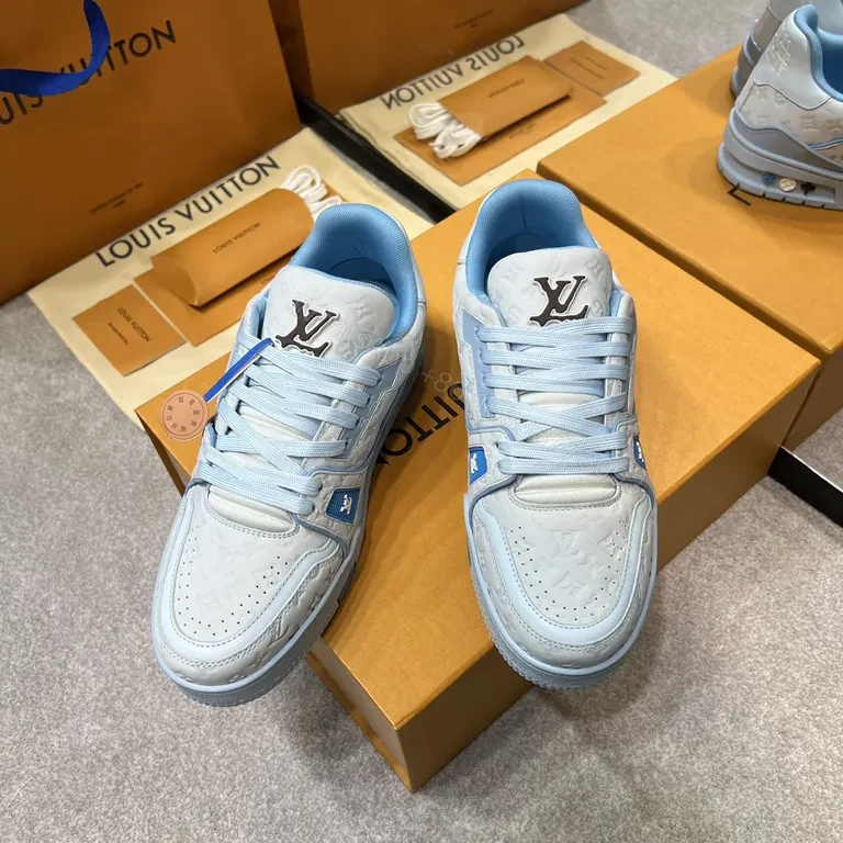 View 6 of Light-Blue LV-Infused Low-Top Sneakers: Couture-Elevated Comfort