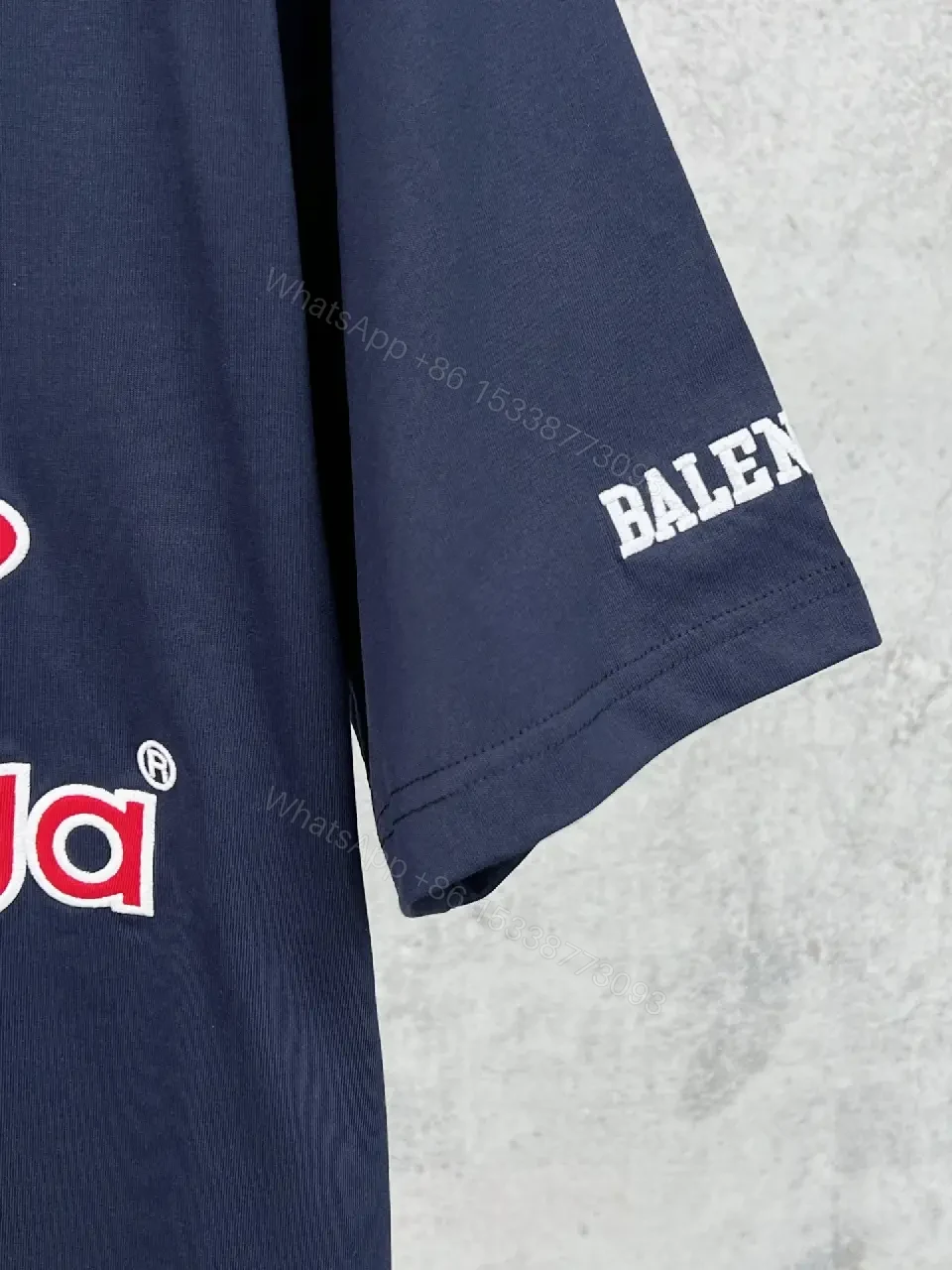 View 7 of Navy Jersey with Bold Logo, Red Trim, Luxe Streetwear