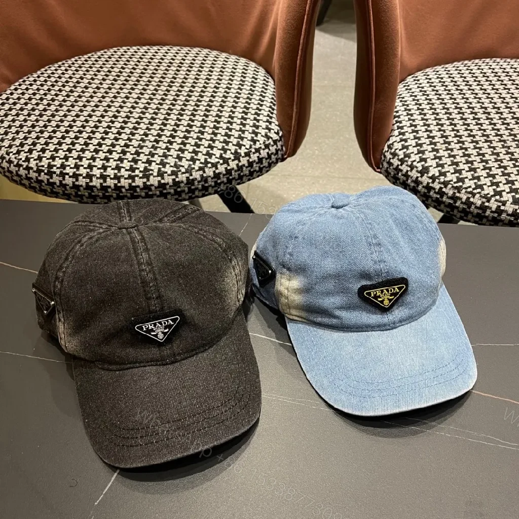 View 8 of Black Denim Cap with Subtle Triangle Emblem