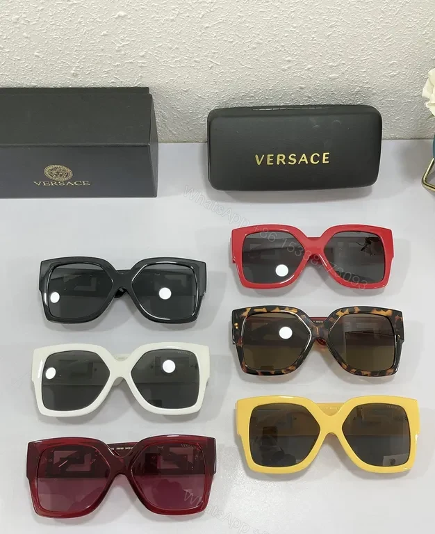 View 8 of Bold Black Acetate Sunglasses: Versace, Oversized Square with Gold Accents
