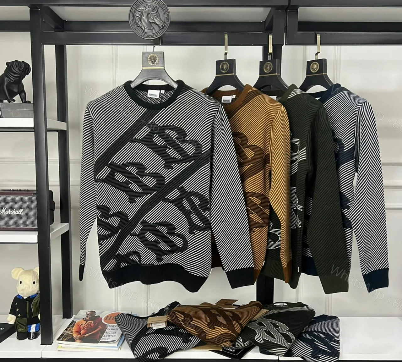 First Copy Burberry Exclusive Intarsia Knitting Round Neck Sweater for Men — view 1