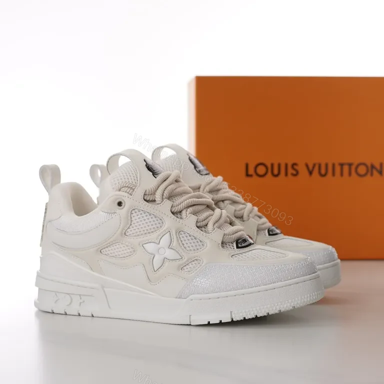 View 8 of White Leather & Mesh Luxury Sneaker: Subtle LV Star Accent