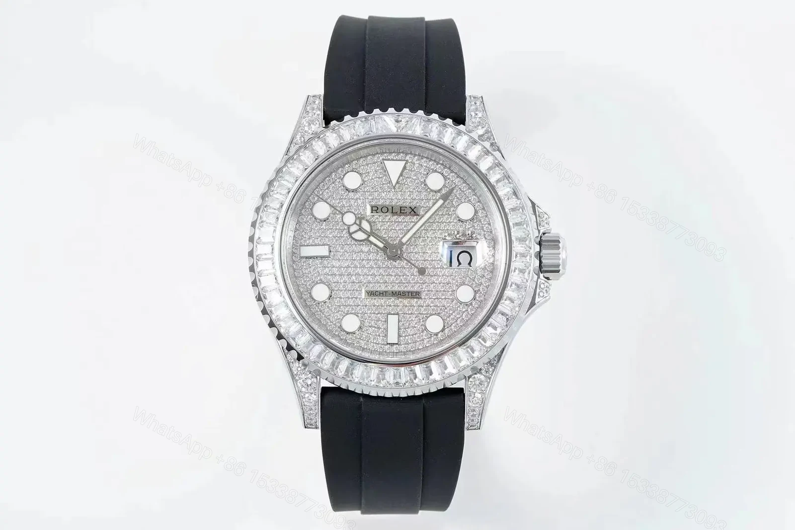 EW Factory Clean Factory Rolex Yacht-Master Diamond Silver Black Strap — view 1