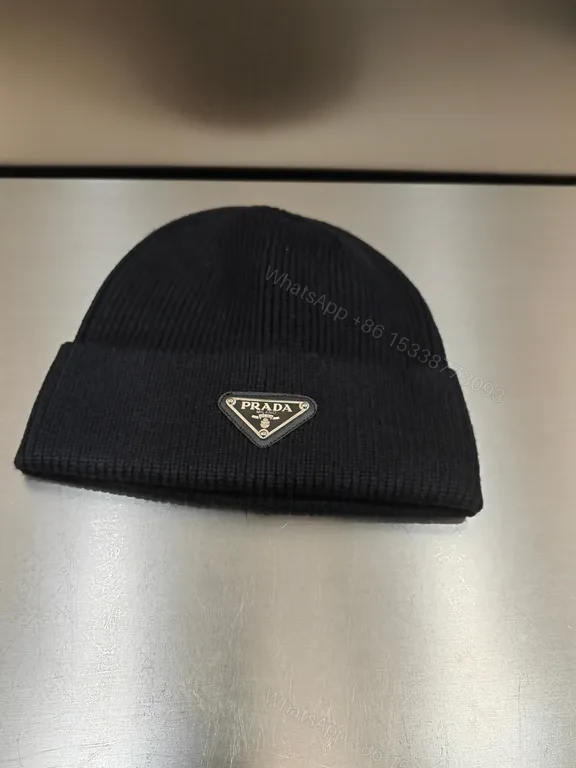 Bold Minimal Beanie with Prada Badge - Knit Warmth Beanie — view 1