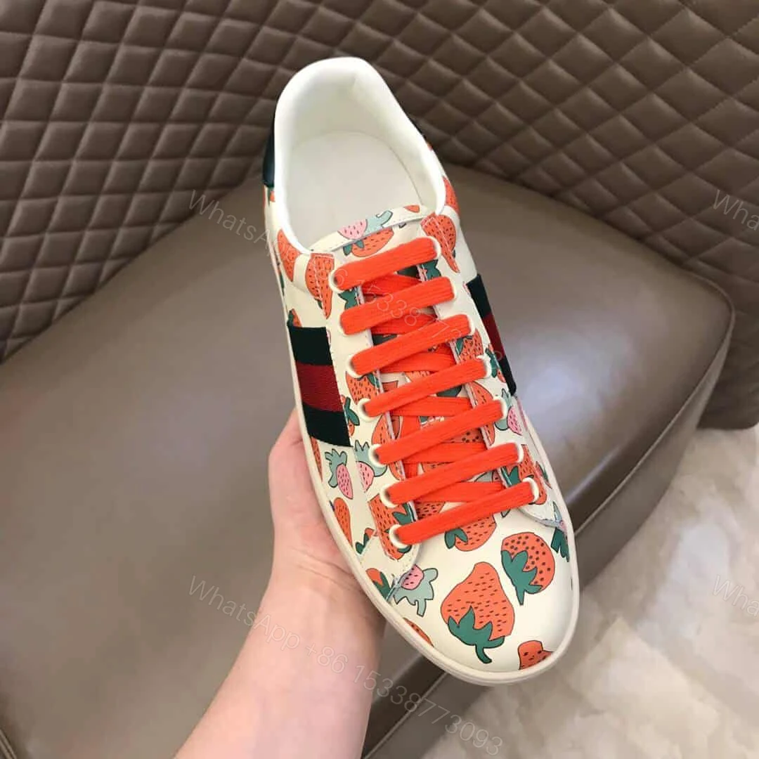 View 4 of GUCCI ACE LEATHER SNEAKER WITH GUCCI STRAWBERRY PRINT – GC10