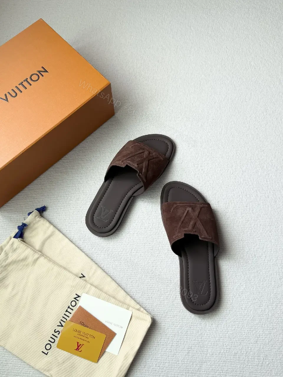 View 7 of Textured Suede Slide with LV Detailing
