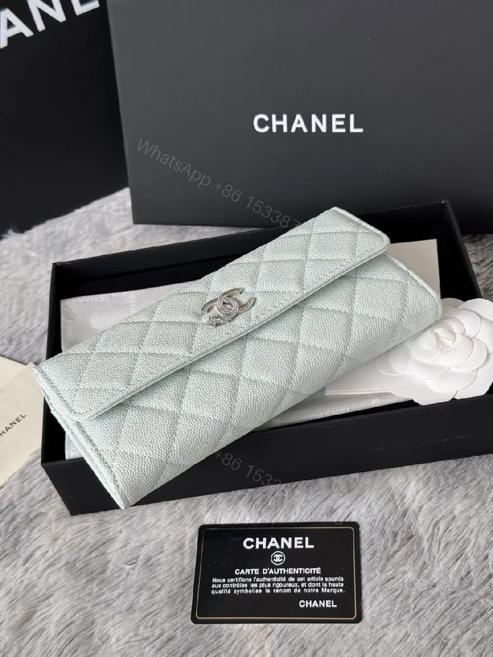 View 10 of Mint Caviar Leather Wallet: Quilted, Bi-Fold, Subtle Shine