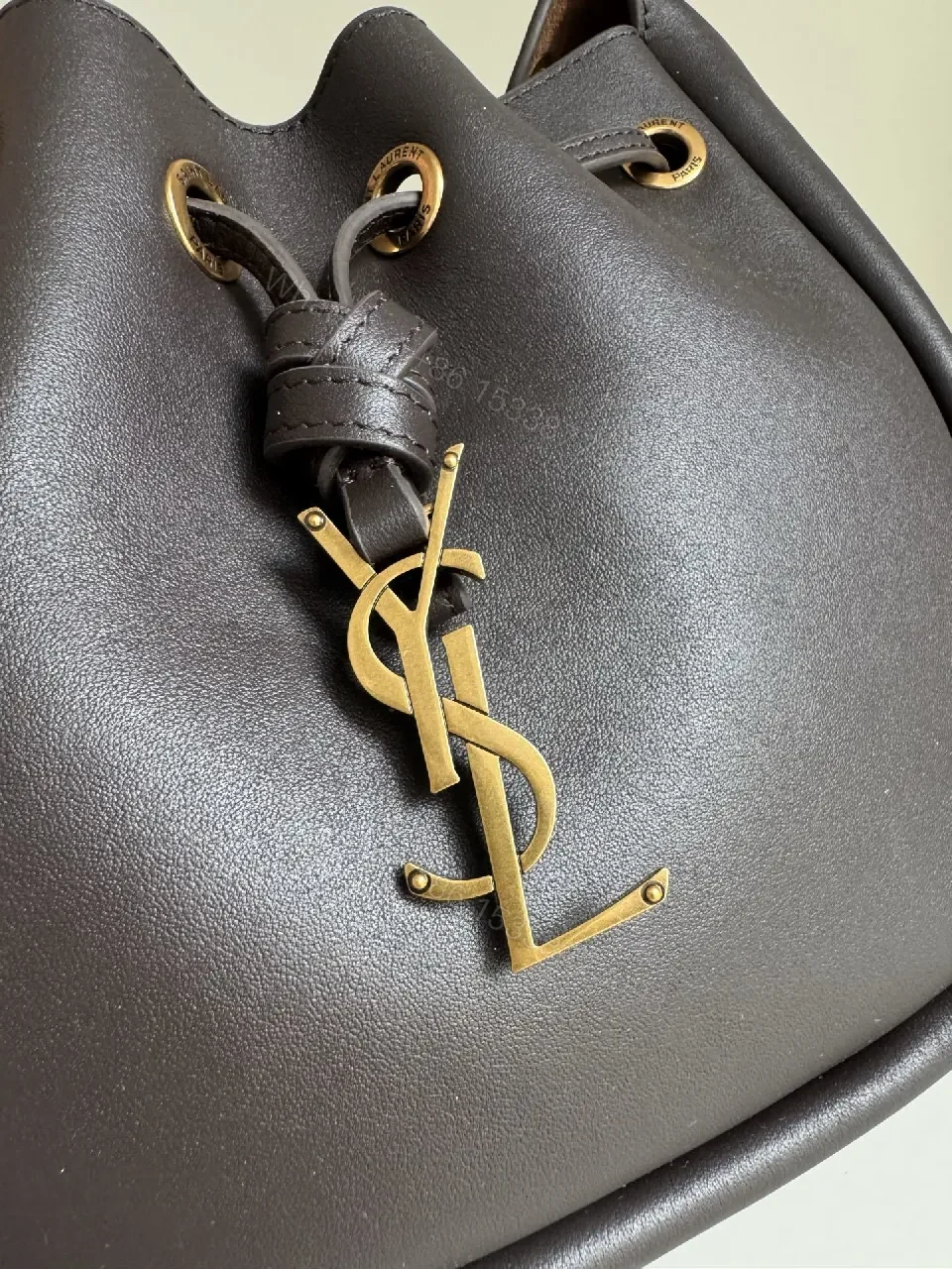 View 7 of Deep Black + Leather + Minimalist + Gold Hardware + Bucket Bag
