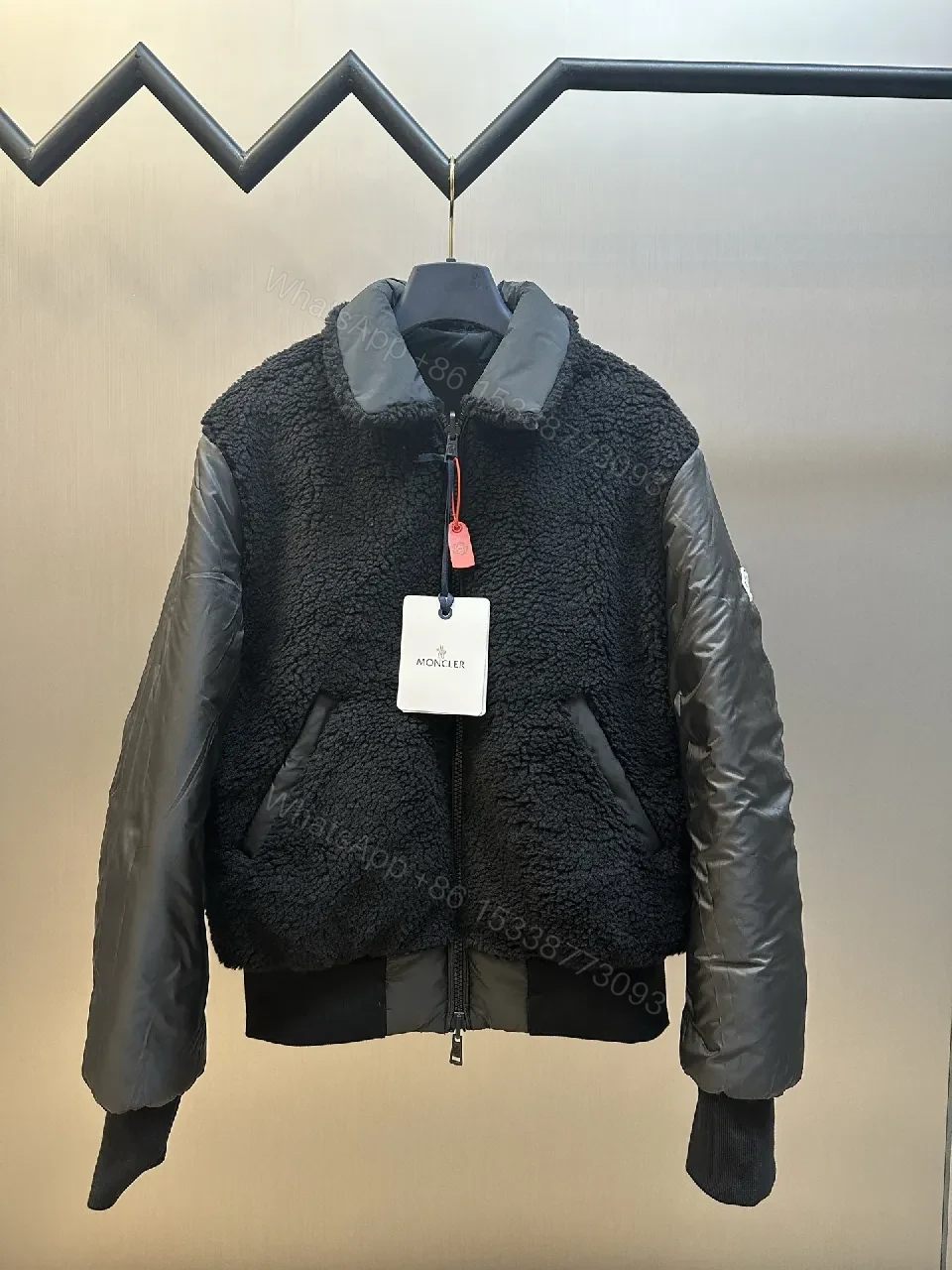 View 3 of Black + Shearling + Bomber + Plush Collar Warmth + Jacket
