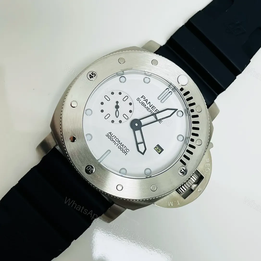 View 3 of V7 Factory PANERAI Submersible Automatic Watch – White Dial, 316L Stainless Steel Case, Black Rubber Strap, 48.5mm Diameter, Noble Style