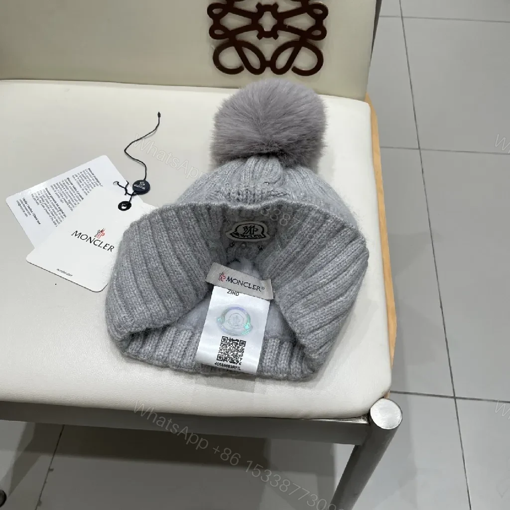 View 6 of Cozy Knit Beanie with Pom Pom—Gray, Acrylic/Wool, Modern Luxe, Plush Warmth, Beanie