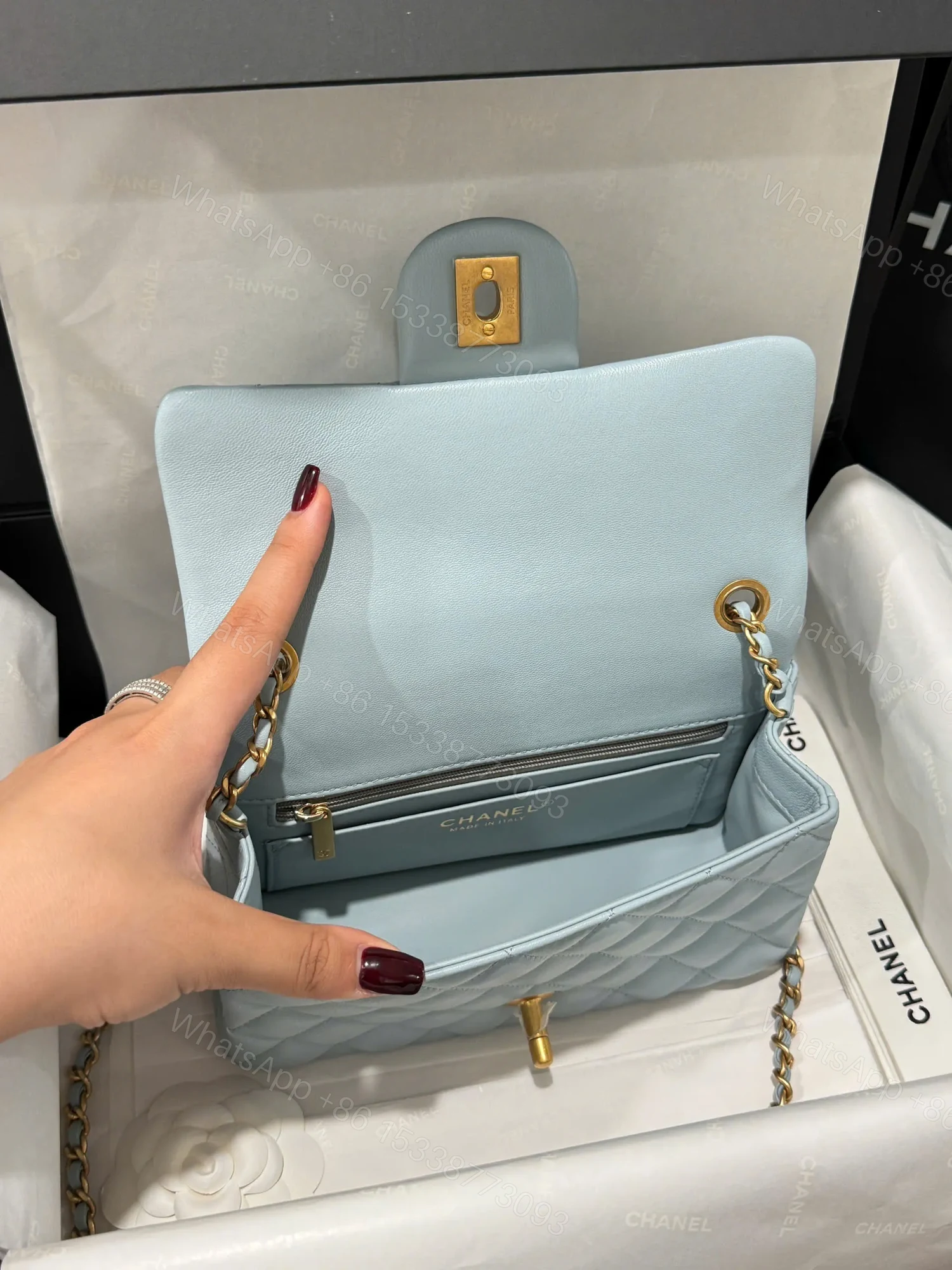 View 2 of Chanel Classic Bell Bag Handbag Sheepskin Blue Like Auth Lock Gold 20cm