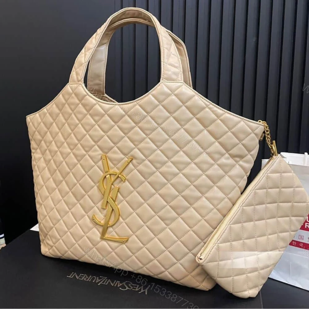 View 2 of Saint Laurent Icare Maxi Shopping Bag In Quilted Beige 50Cm 698651AABR89748