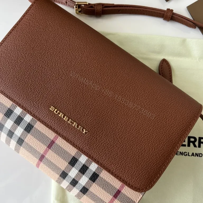 View 6 of Burberry Plaid Crossbody Bag - Cognac Leather, Signature Check