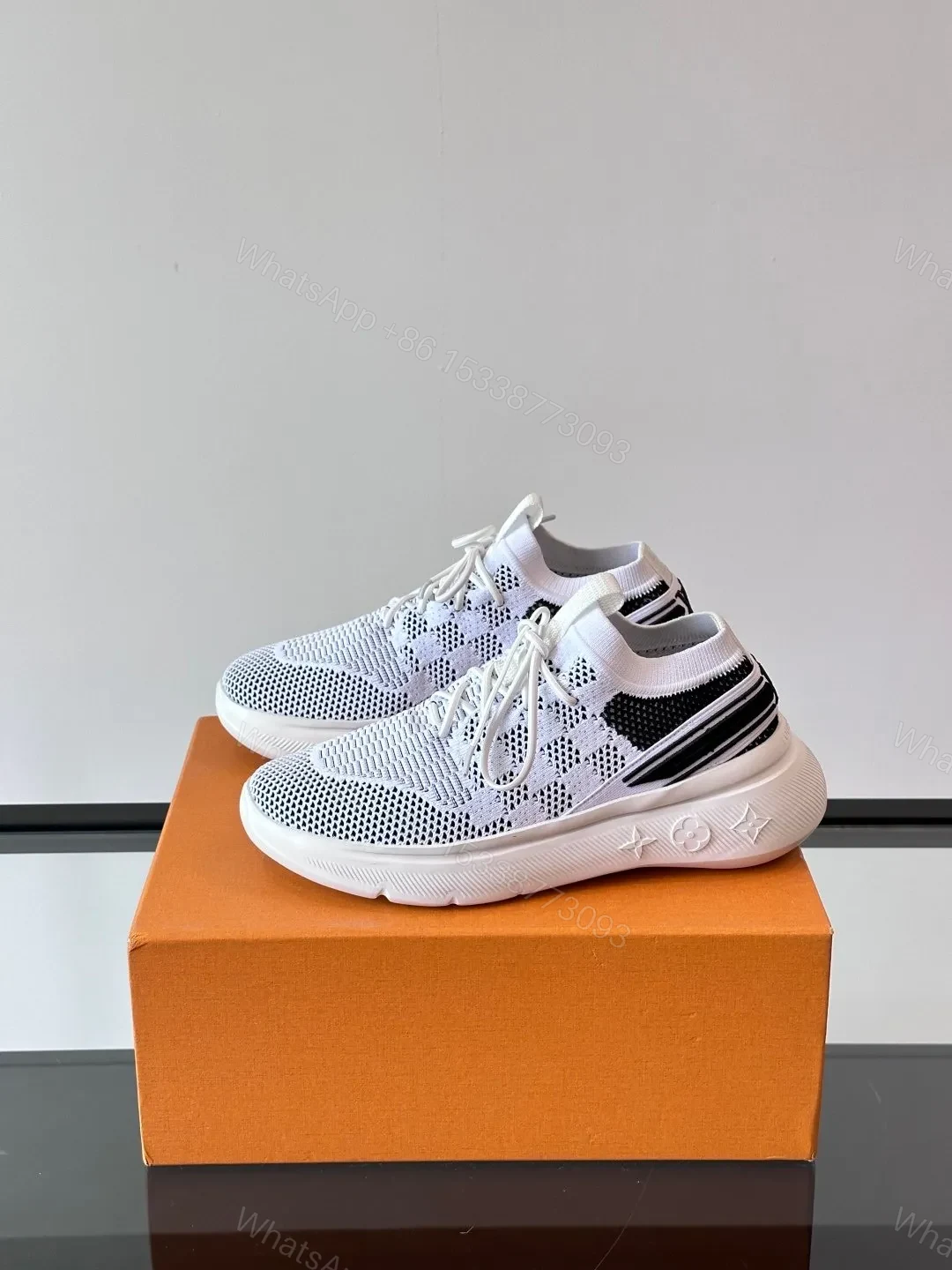 View 3 of LV Men White Knit Mesh Sneakers