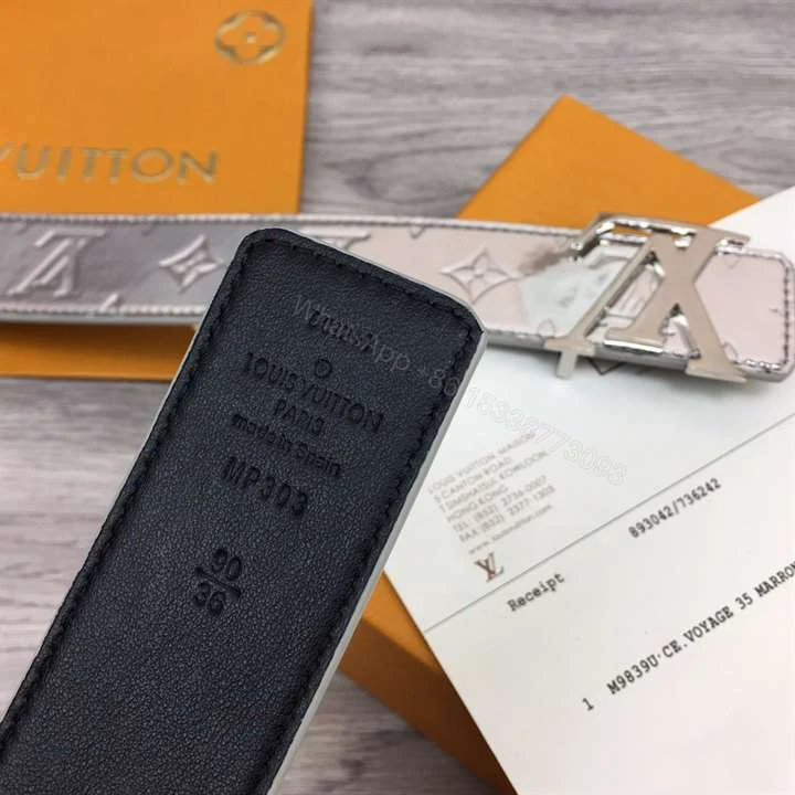 View 5 of LOUIS VUITTON INITIALS LV MIRROR MIRROR 40MM REVERSIBLE BELT SILVER COLOR METALLIC MONOGRAM CANVAS RECTO SIDE – B77