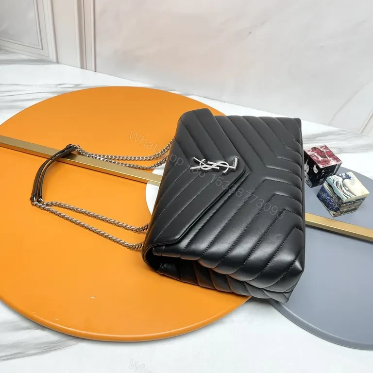 View 5 of Quilted YSL-Style Messenger Bag - Black Leather, Luxe Hardware