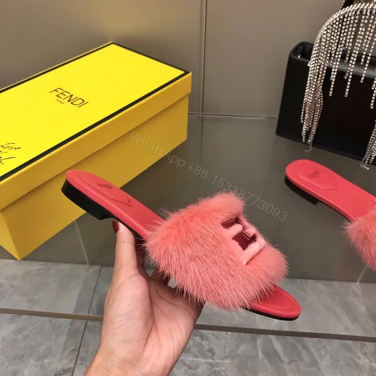 View 8 of Pink Fur-Trimmed Fendi Slides: Bold Comfort