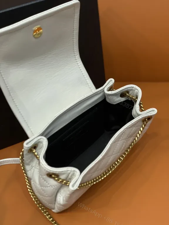View 6 of Quilted White Calfskin Mini Crossbody, YSL-Style Luxe