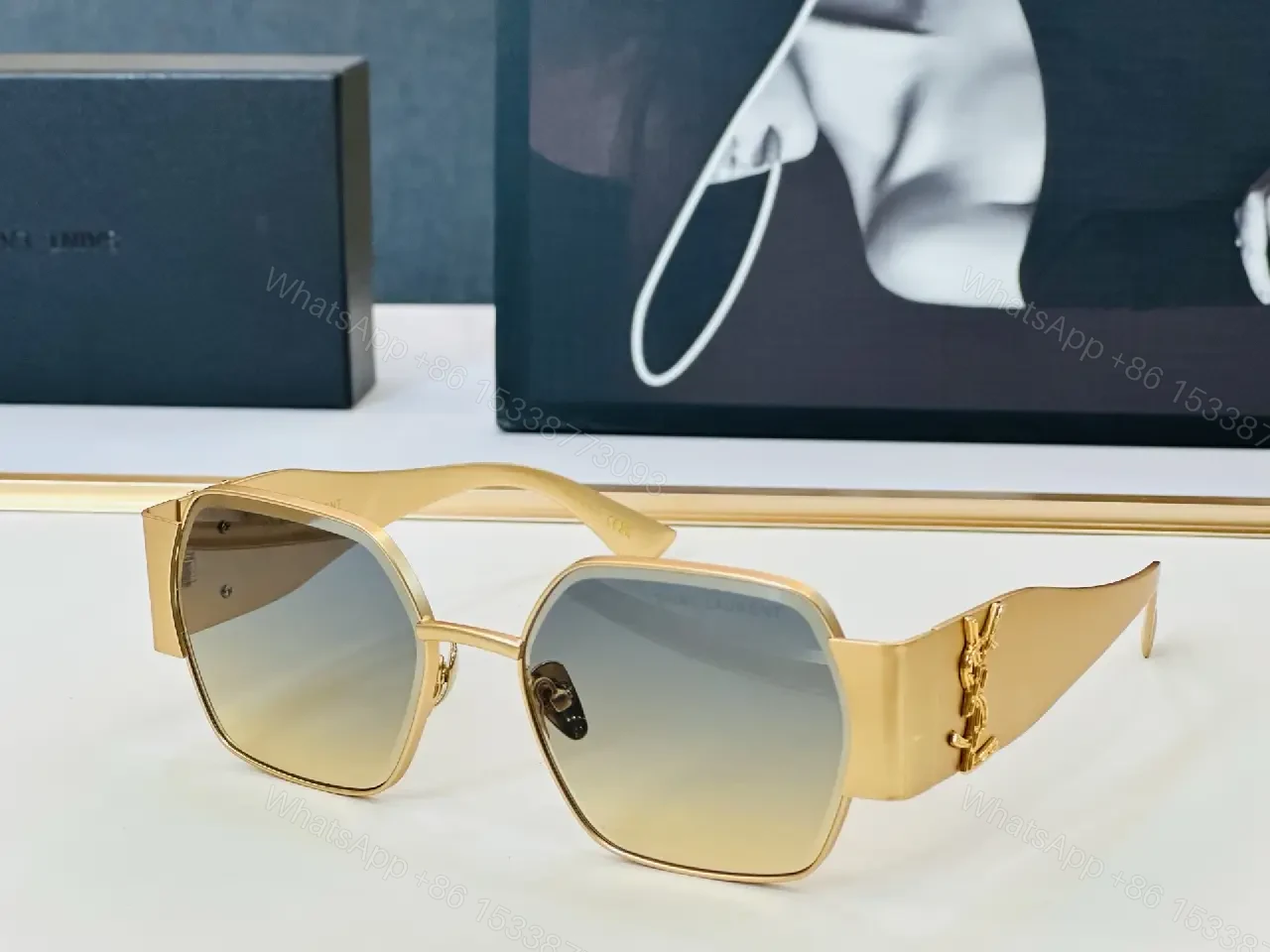 View 9 of Gold-Tone Metal Sunglasses: Bold Luxe Square Frames