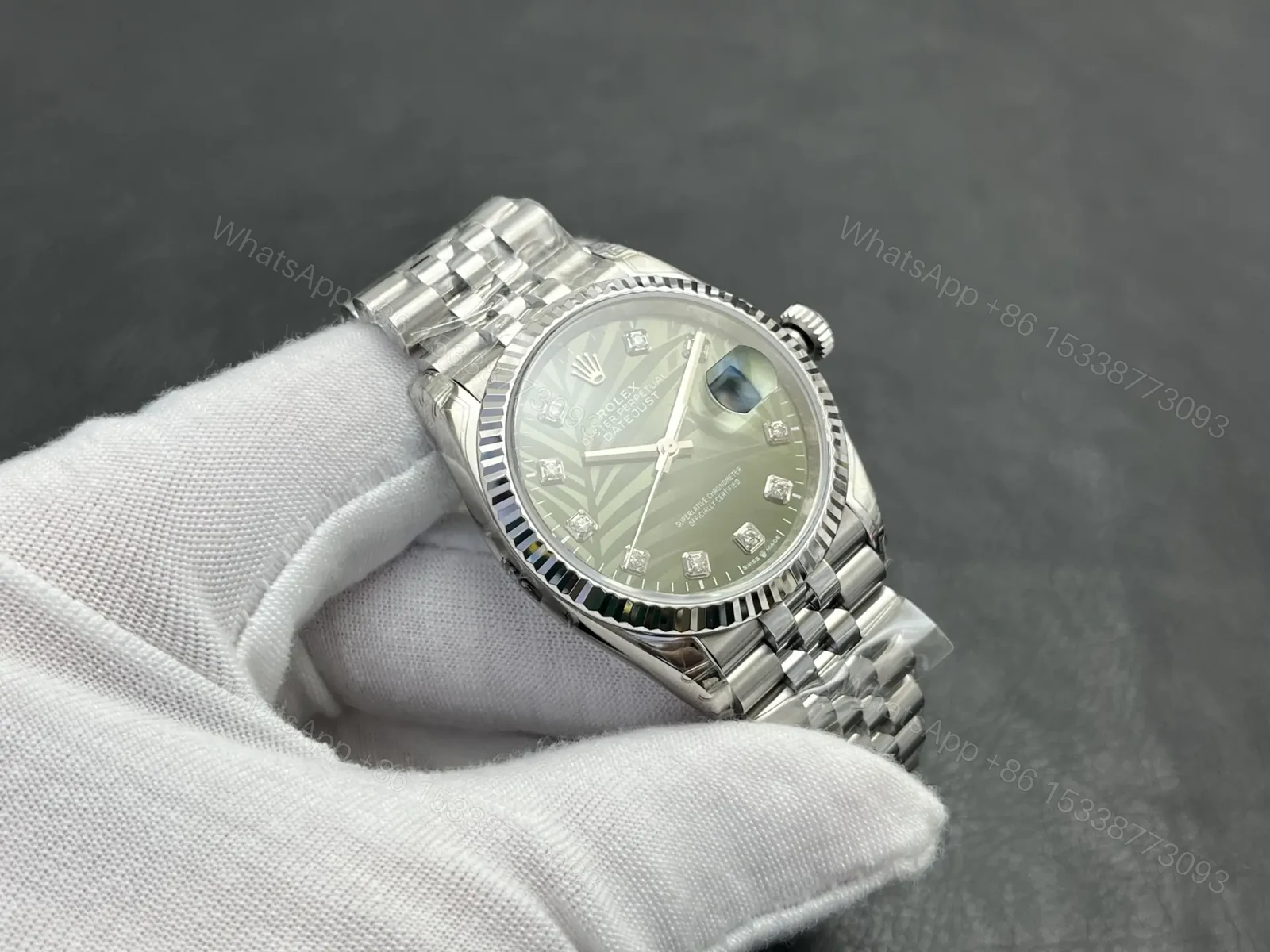 View 4 of Rolex Datejust 36 Stainless Steel Diamond Green Palm Jubilee 126284RBR-0047
