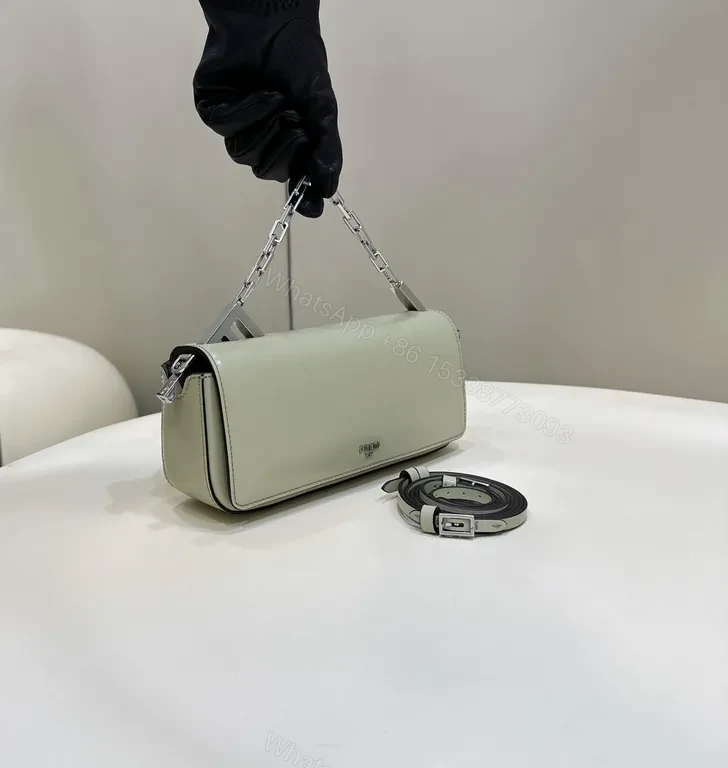 View 8 of Black Leather + Fendi-Inspired + Structured Day-to-Night Bag + Chain-Detail + Handbag