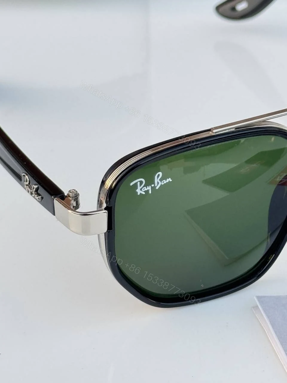 View 3 of First Copy RayBan 30165 Silver Green Sunglasses