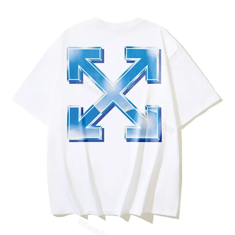 View 7 of Blue Glow Arrows Graphic Tee, Off-White Short Sleeve T-Shirt with X Logo