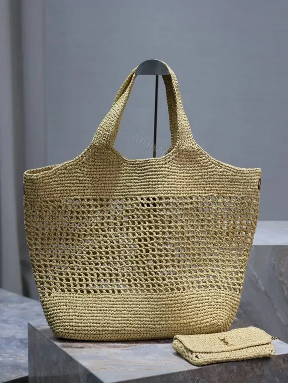 View 8 of Sun-Kissed Weave Tote: YSL Hardware, Open-Top, Luxuriously Practical